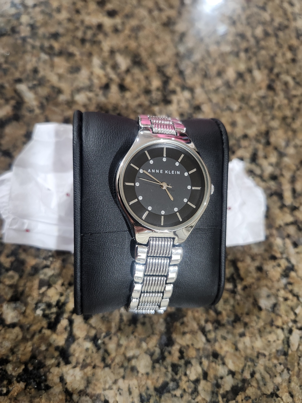Anne Klein Silver Tone Watch with Black Dial